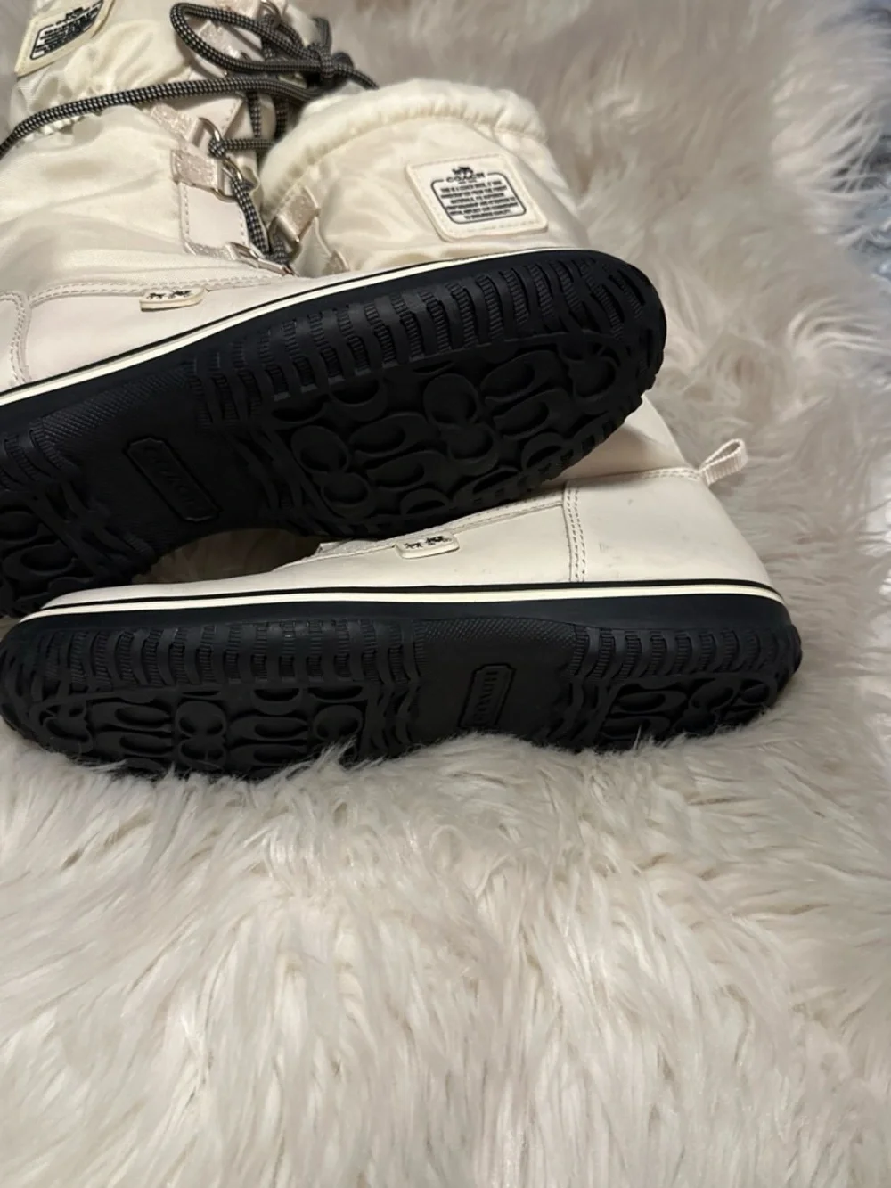 Coach Cream/Black Lace-Up Insulated Winter Boots